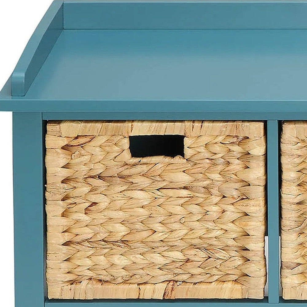 43" Teal Blue Solid Wood Storage Bench with Drawers-4