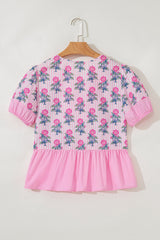 Theodora Patchwork Ruffle Hem Blouse