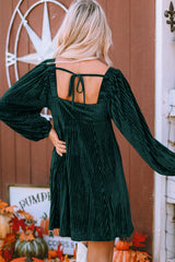 Velvet Tie-Back Square Neck Babydoll Dress