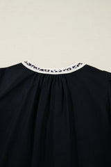 Leopard Trim Short Puff Sleeve Mini Dress