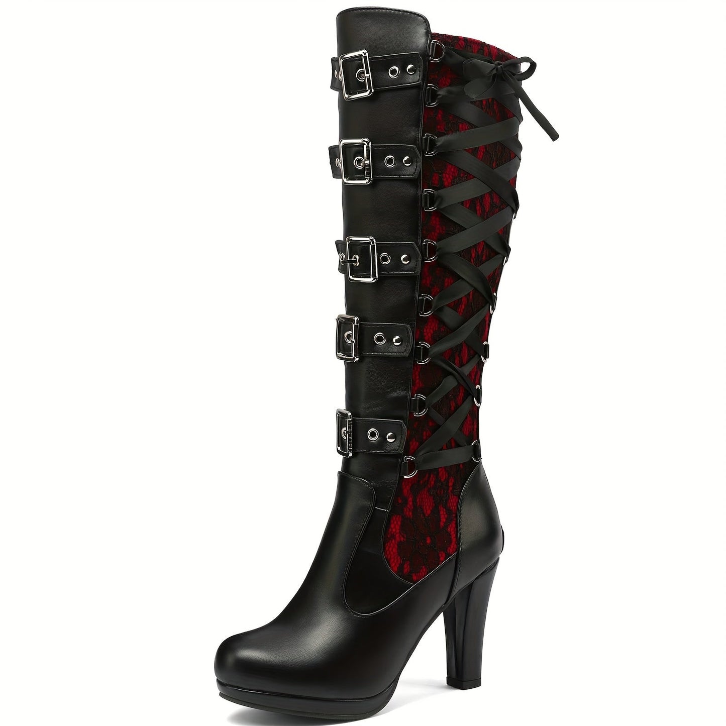 Platform Punk Tall Goth Buckled Knee-High Boots