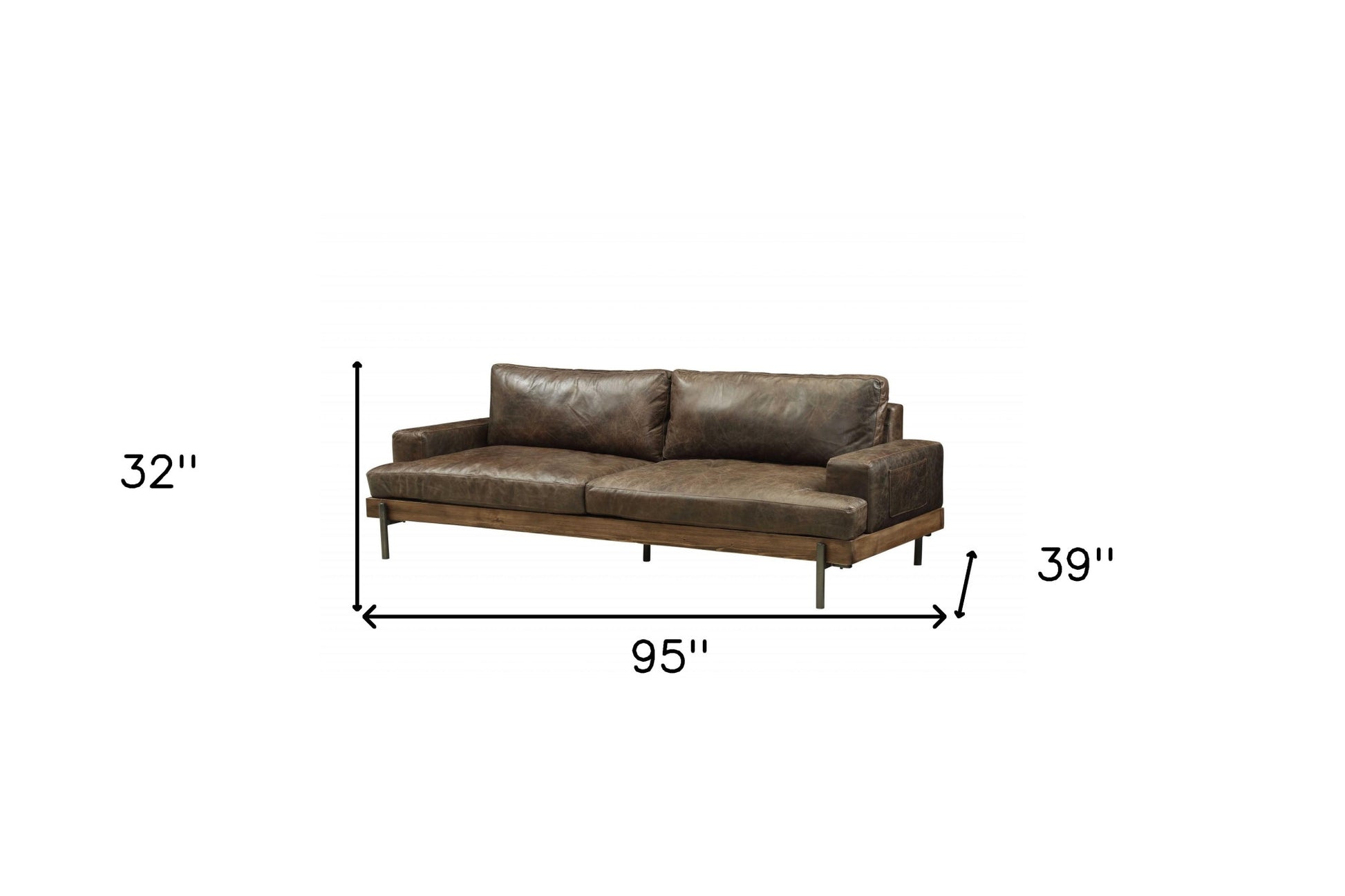 95" Chocolate Top Grain Leather Sofa With Black Legs-3