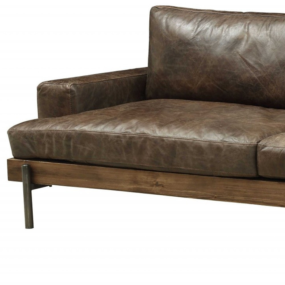 95" Chocolate Top Grain Leather Sofa With Black Legs-2