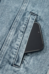 Denim Button Flap Pocket Frayed Vest