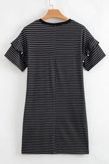 Stripe Ruffle Short Sleeve Crew Neck T-Shirt Mini Dress