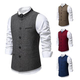 Men's Retro Stand Collar Herringbone Solid Color Suit Vest