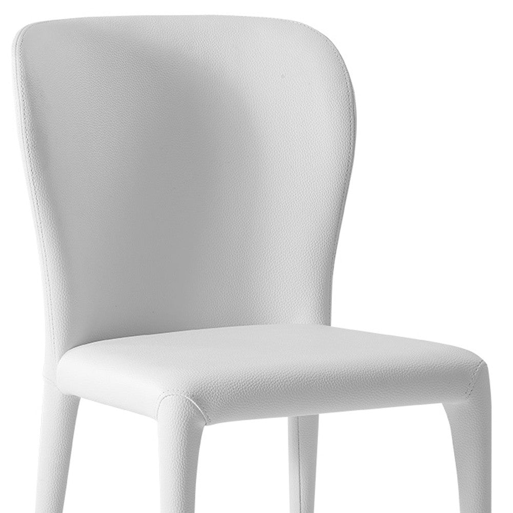 Set of Two White Upholstered Faux Leather Dining Side Chairs-5
