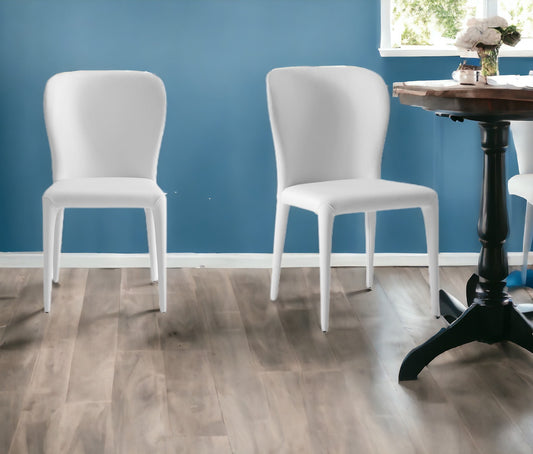 Set of Two White Upholstered Faux Leather Dining Side Chairs-0