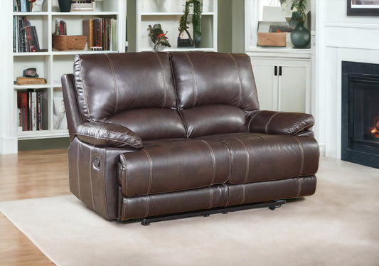 65" Brown Faux Leather Manual Reclining Love Seat-0