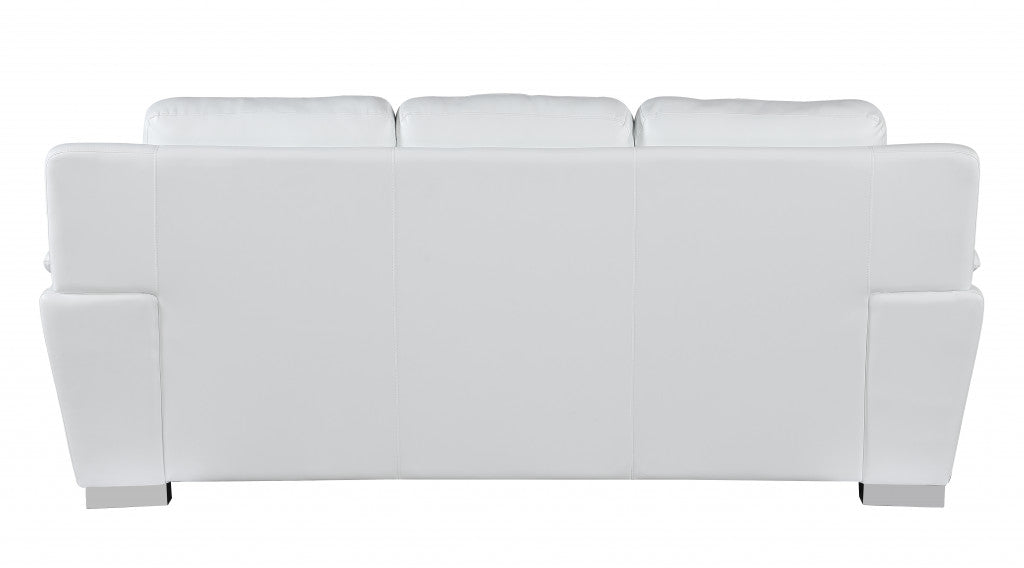 85" White Leather Sofa With Silver Legs-3