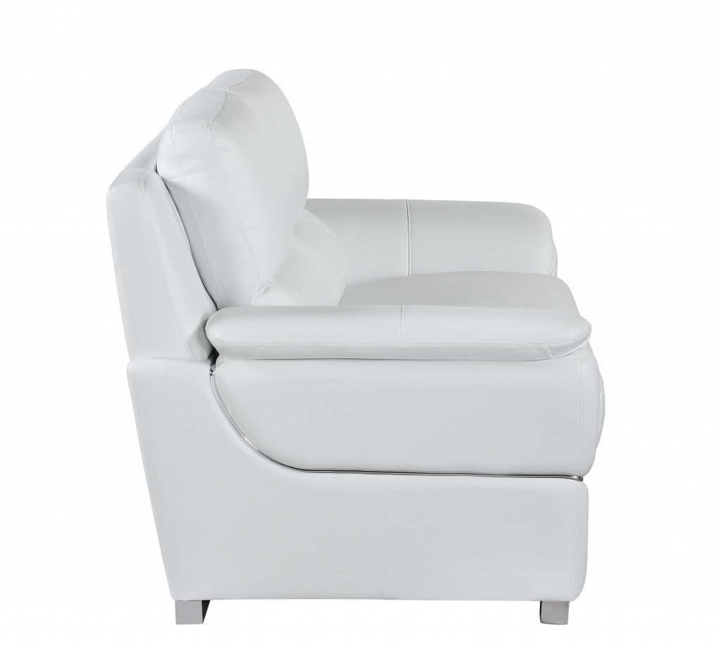 85" White Leather Sofa With Silver Legs-4