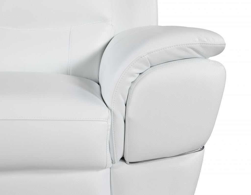 85" White Leather Sofa With Silver Legs-5