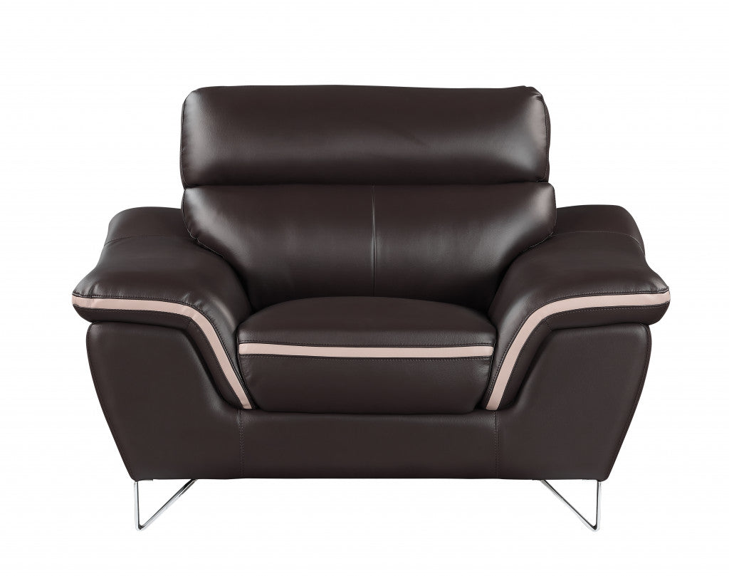 49" Brown And Silver Leather Match Club Chair-0