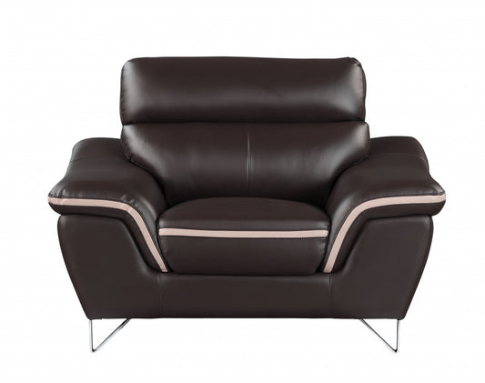 49" Brown And Silver Leather Match Club Chair-0