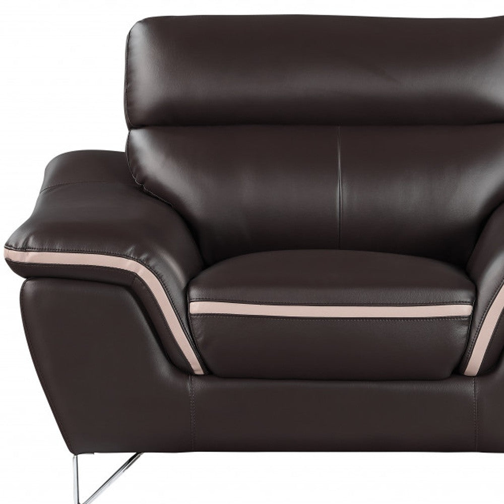 49" Brown And Silver Leather Match Club Chair-8