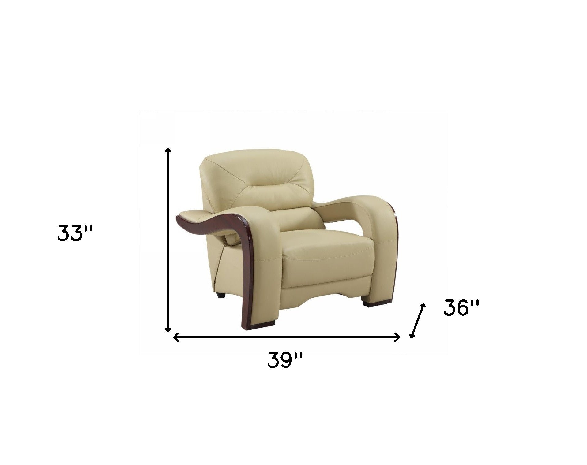 39" Beige and Brown Leather Arm Chair-4