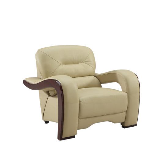 39" Beige and Brown Leather Arm Chair-1