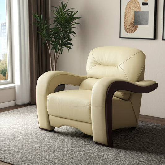 39" Beige and Brown Leather Arm Chair-0