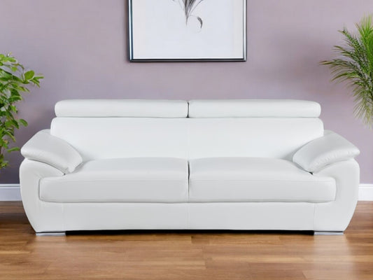 86" White Leather Sofa With Silver Legs-1