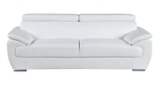 86" White Leather Sofa With Silver Legs-0
