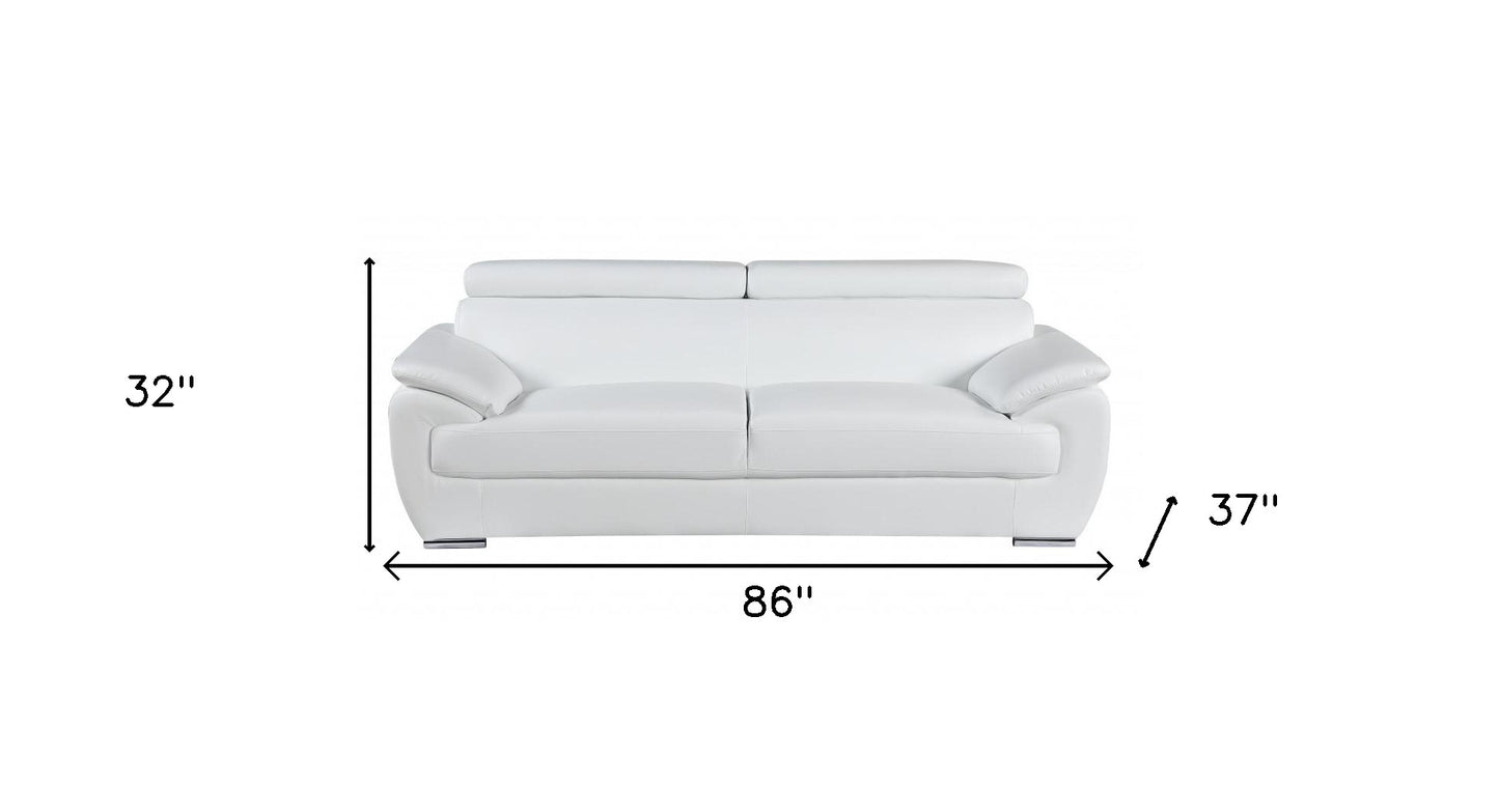 86" White Leather Sofa With Silver Legs-7