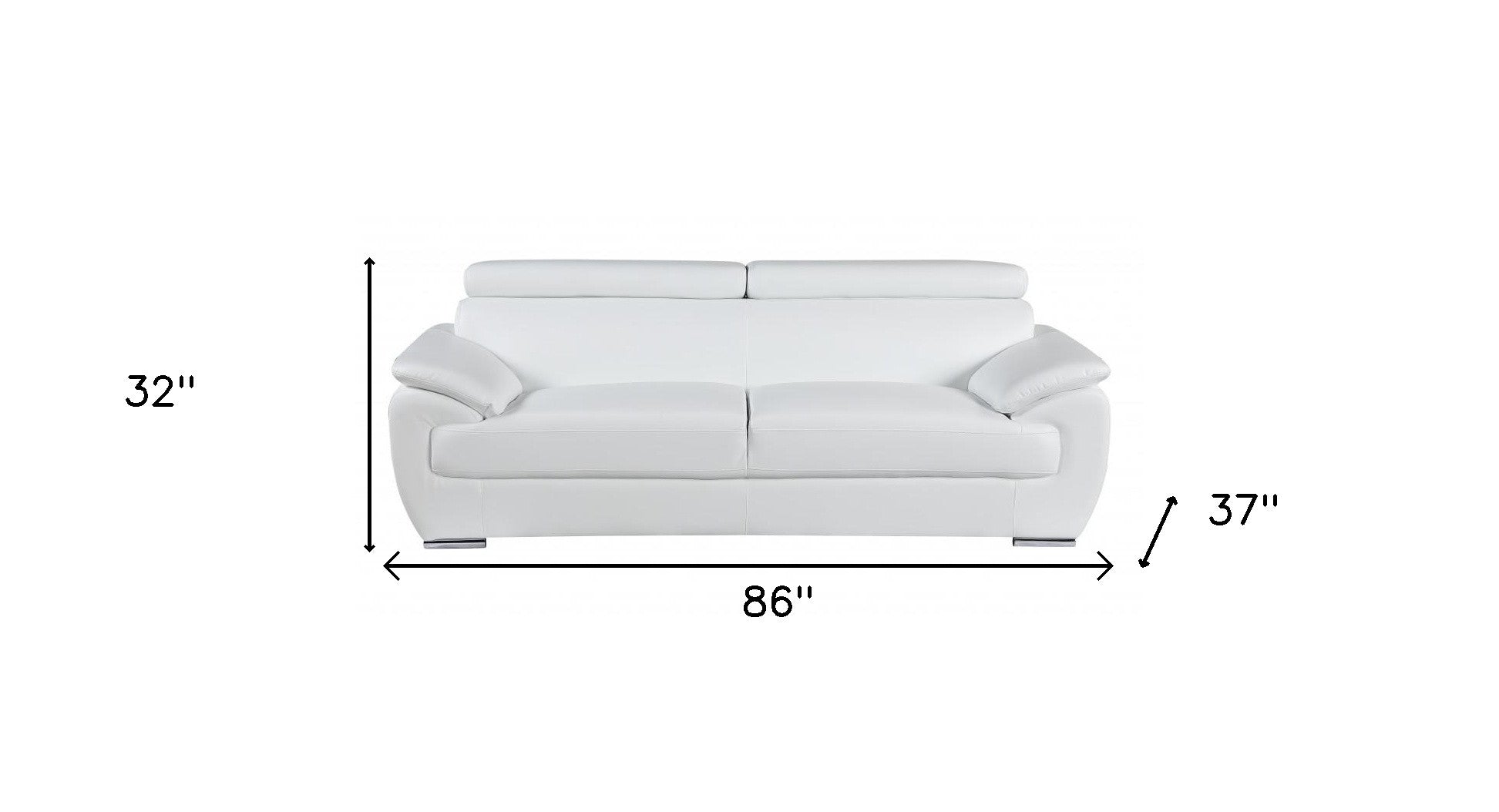 86" White Leather Sofa With Silver Legs-7