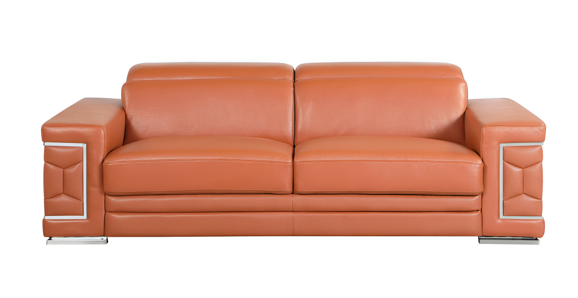 89" Camel Italian Leather Sofa With Silver Legs-0