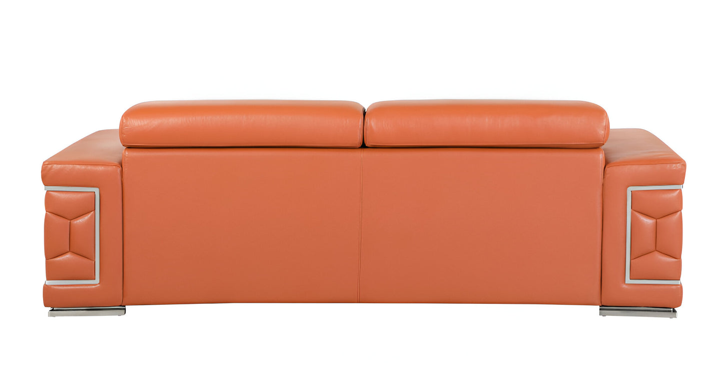 89" Camel Italian Leather Sofa With Silver Legs-3