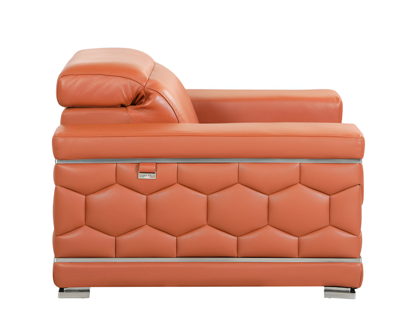 89" Camel Italian Leather Sofa With Silver Legs-4