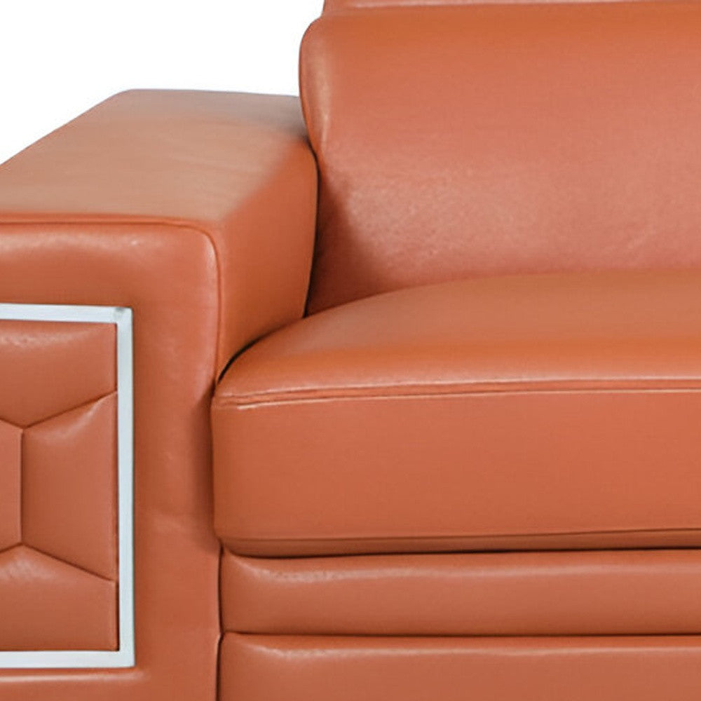 89" Camel Italian Leather Sofa With Silver Legs-5