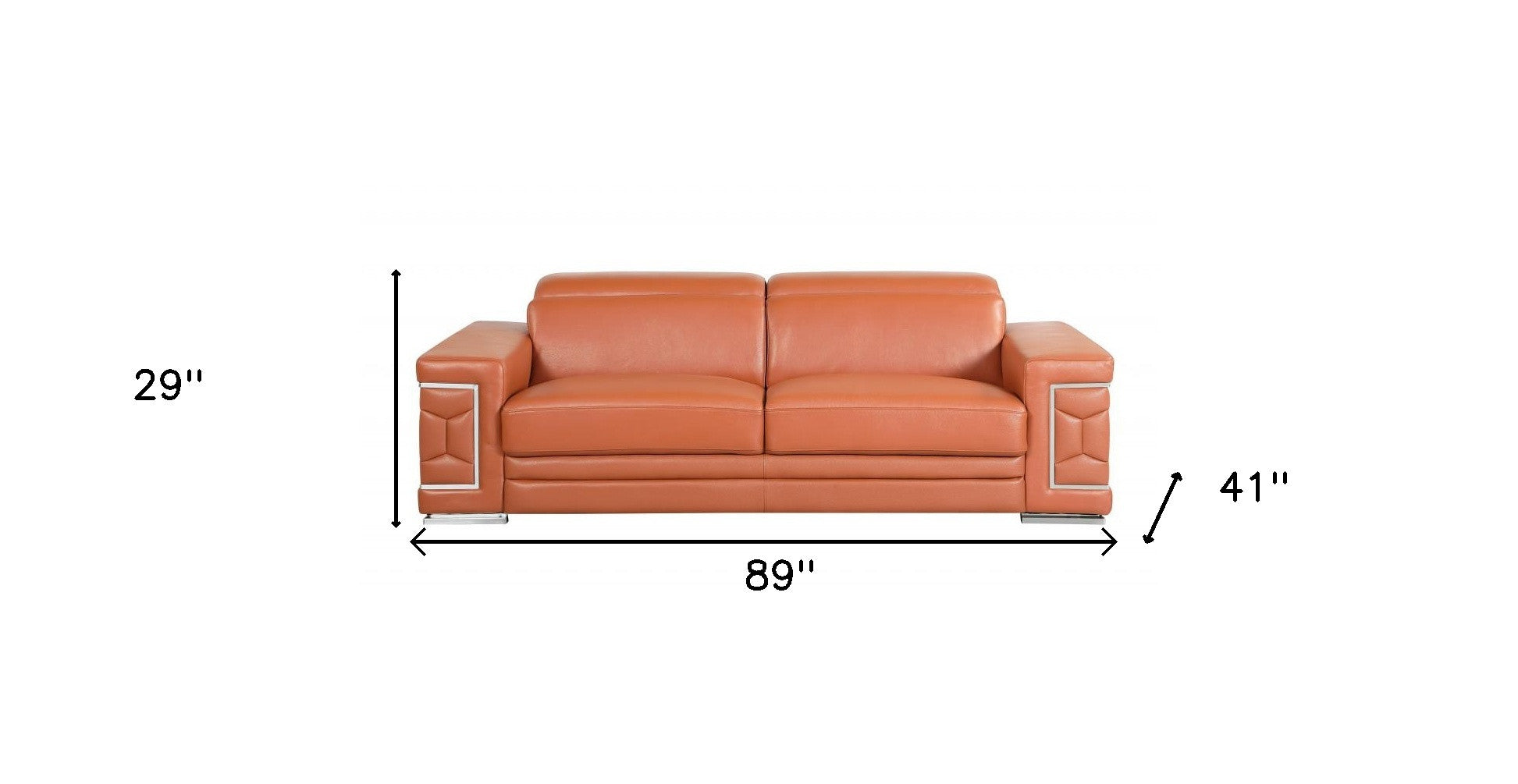 89" Camel Italian Leather Sofa With Silver Legs-7
