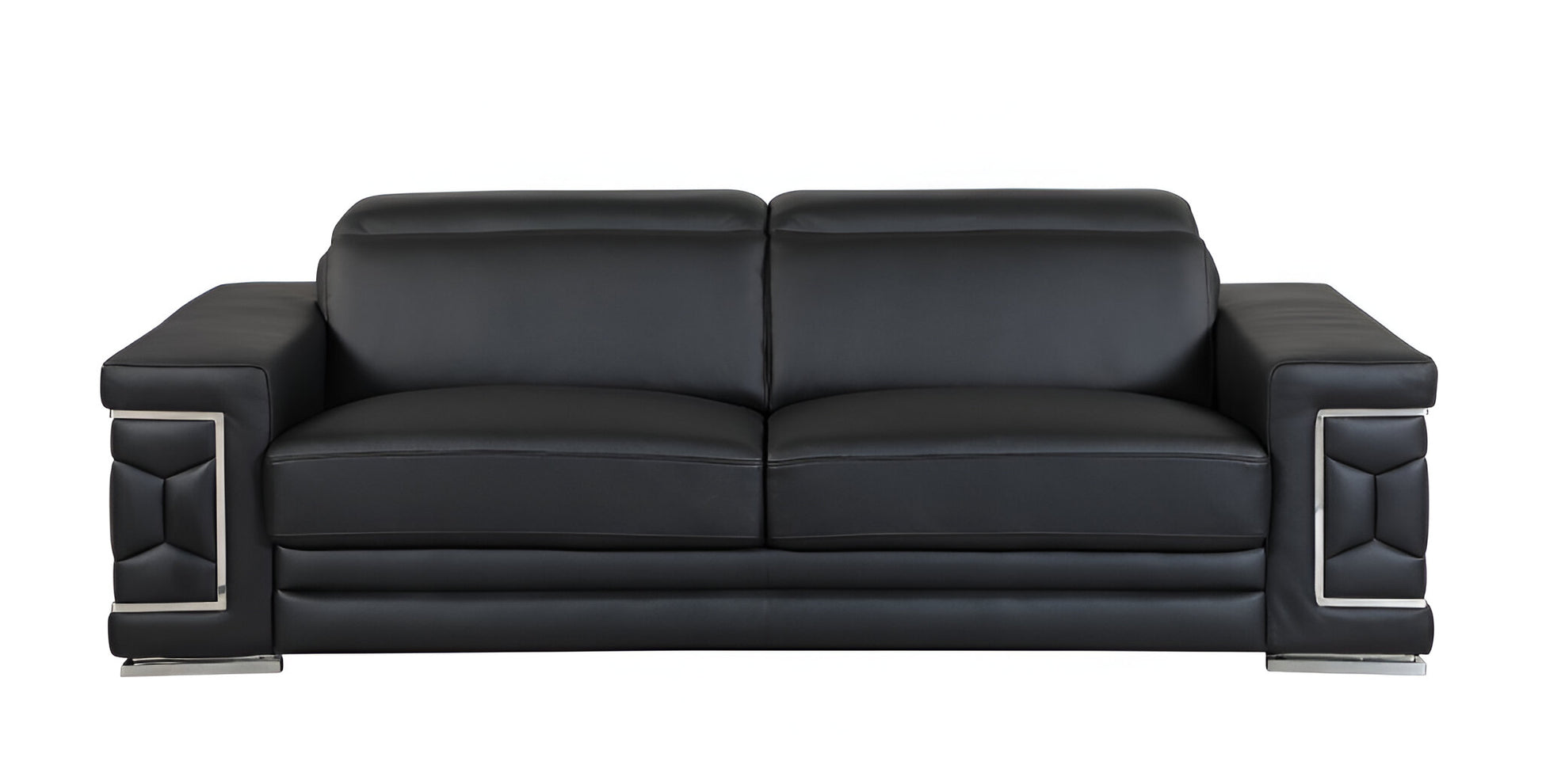 89" Black Italian Leather Sofa With Silver Legs-0
