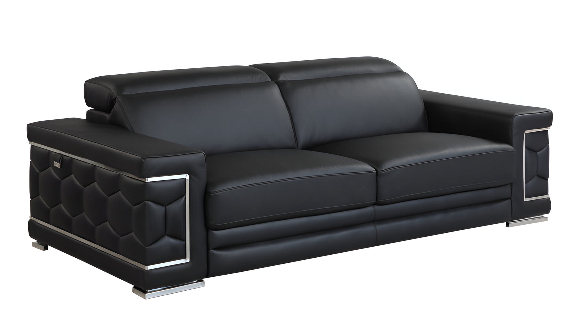 89" Black Italian Leather Sofa With Silver Legs-2