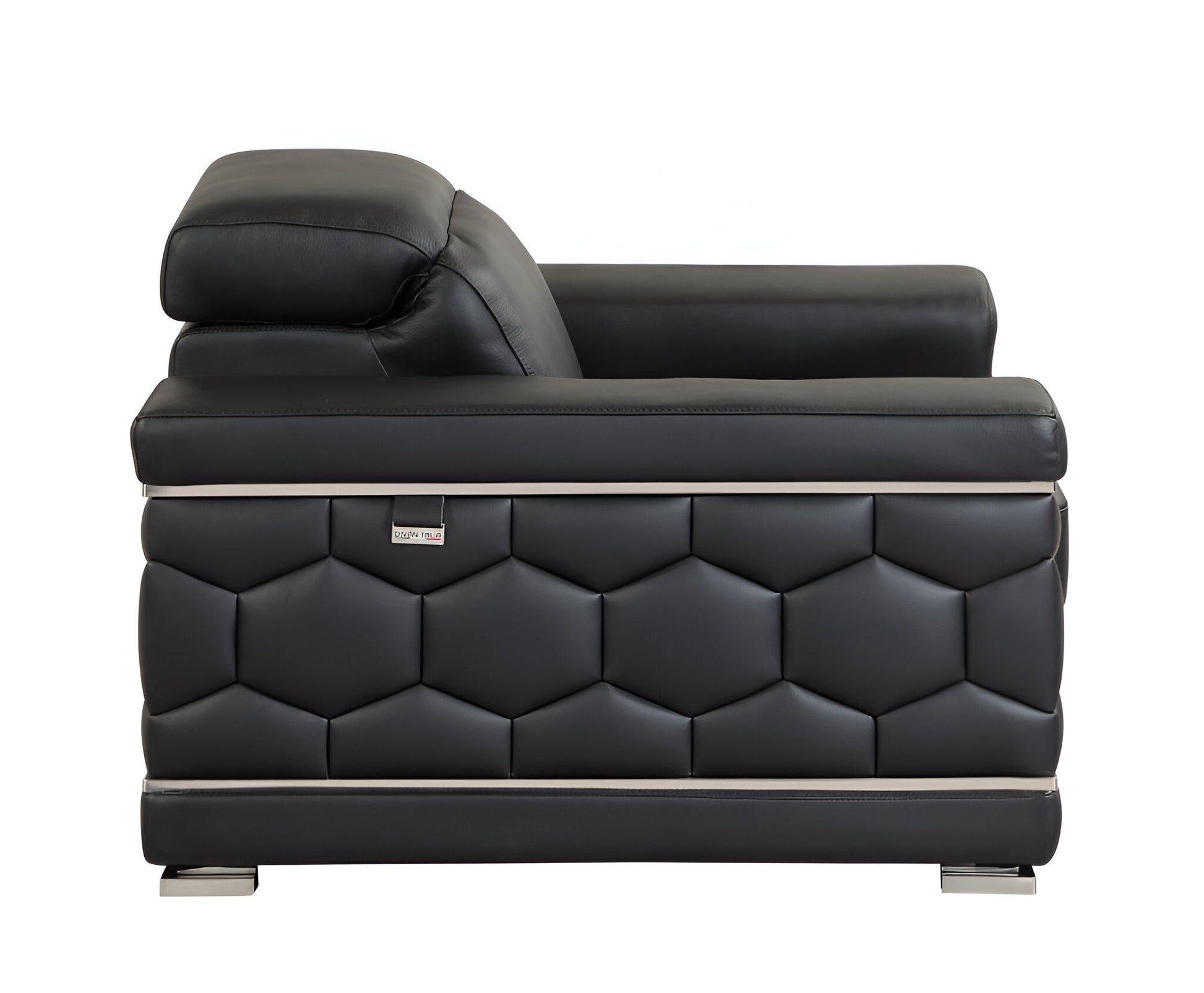 89" Black Italian Leather Sofa With Silver Legs-5