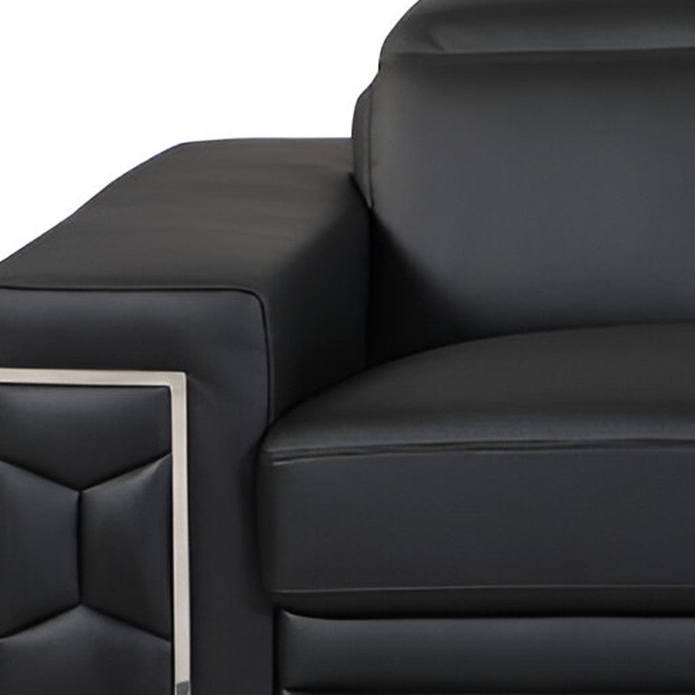 89" Black Italian Leather Sofa With Silver Legs-6