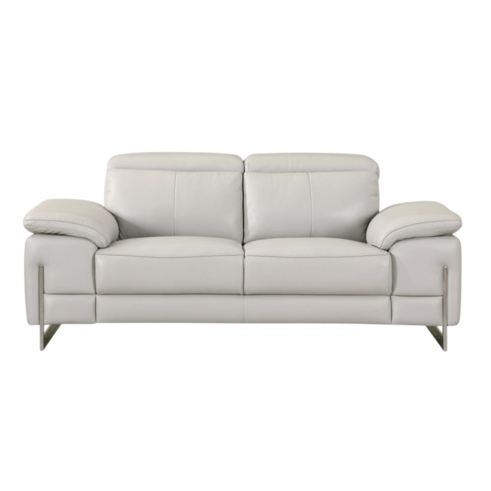 71" Light Gray And Silver Genuine Leather Loveseat-1