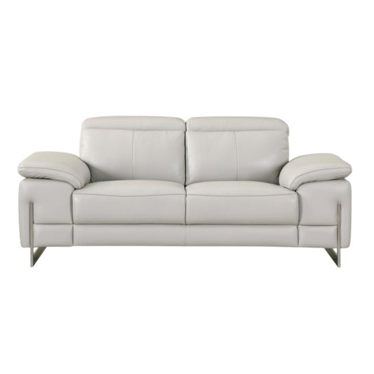 71" Light Gray And Silver Genuine Leather Loveseat-1