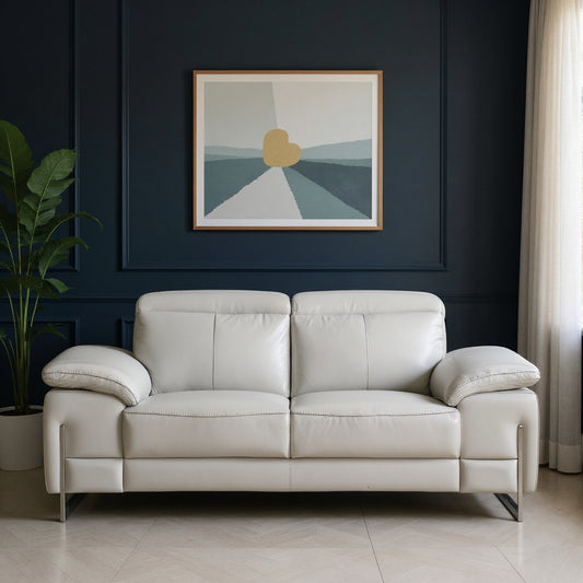 71" Light Gray And Silver Genuine Leather Loveseat-0