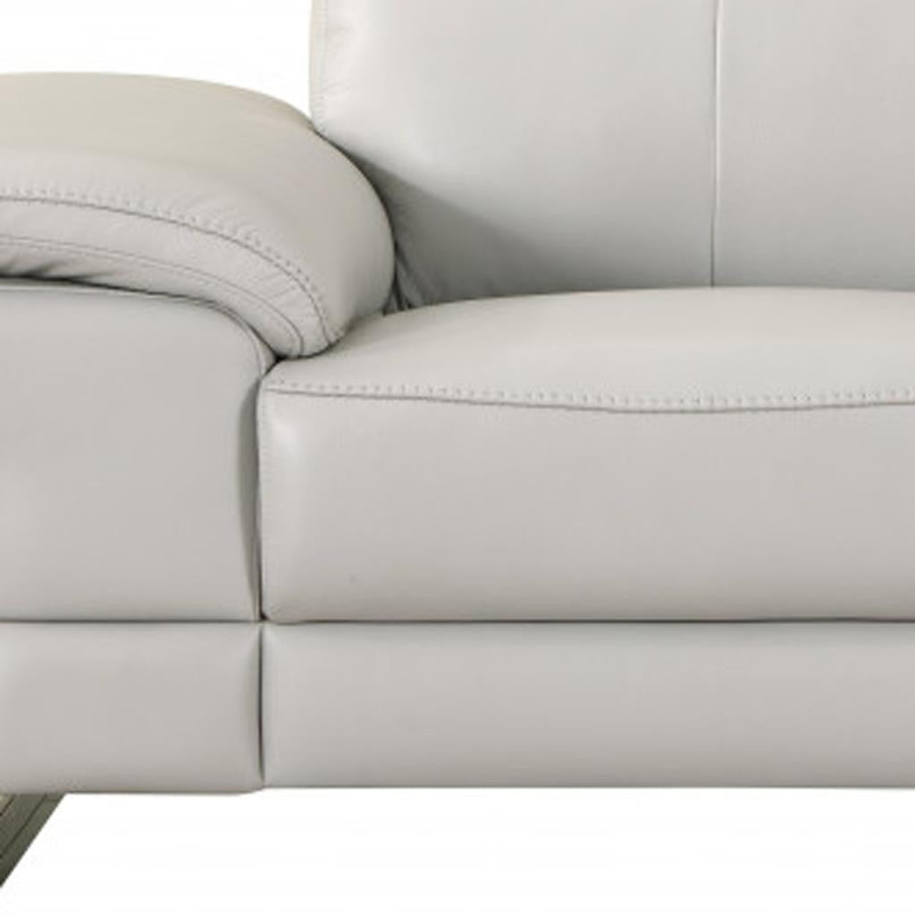 71" Light Gray And Silver Genuine Leather Loveseat-7