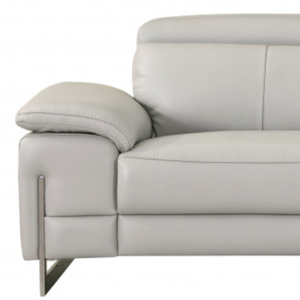 87" Light Gray Italian Leather Sofa With Silver Legs-6