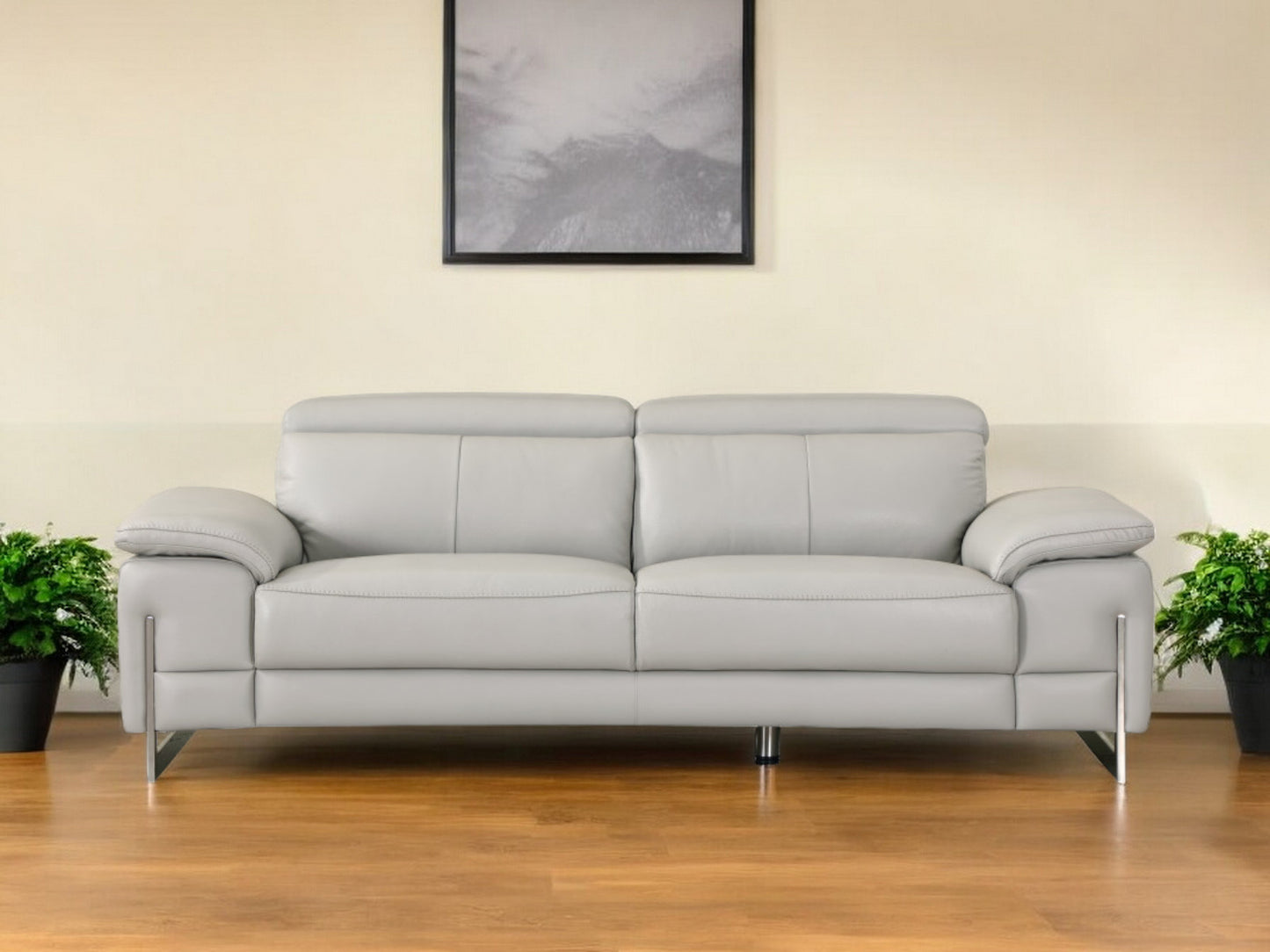 87" Light Gray Italian Leather Sofa With Silver Legs-1