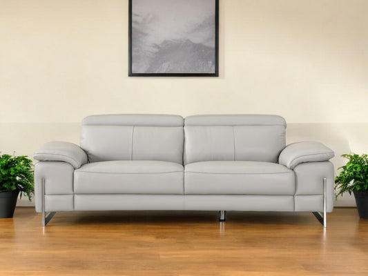 87" Light Gray Italian Leather Sofa With Silver Legs-1
