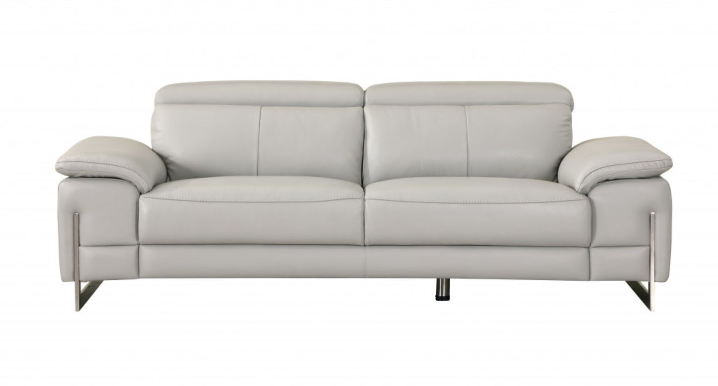 87" Light Gray Italian Leather Sofa With Silver Legs-2