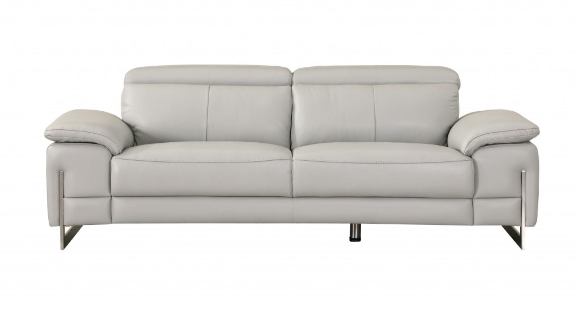87" Light Gray Italian Leather Sofa With Silver Legs-2