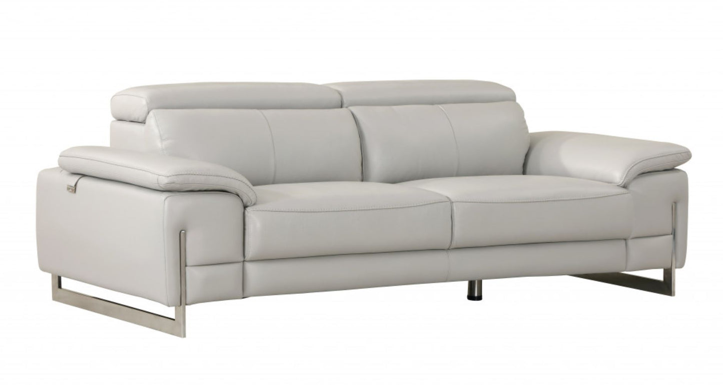 87" Light Gray Italian Leather Sofa With Silver Legs-3