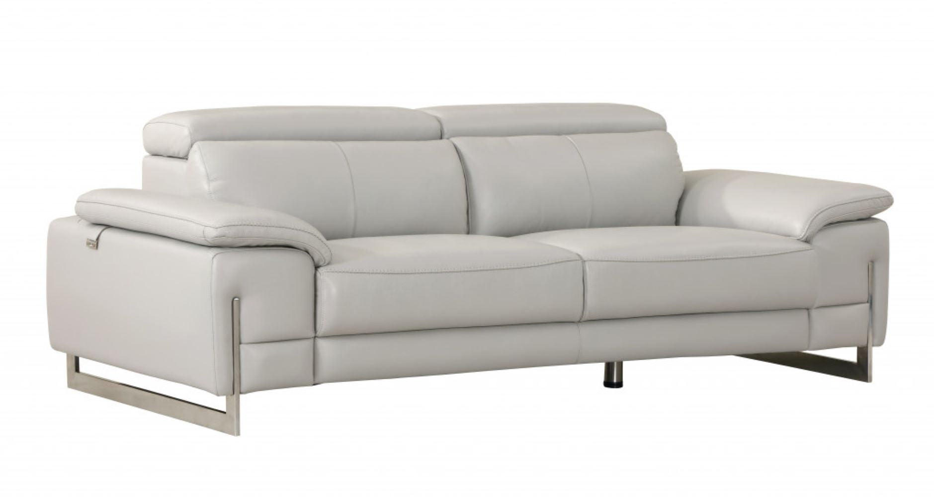 87" Light Gray Italian Leather Sofa With Silver Legs-3