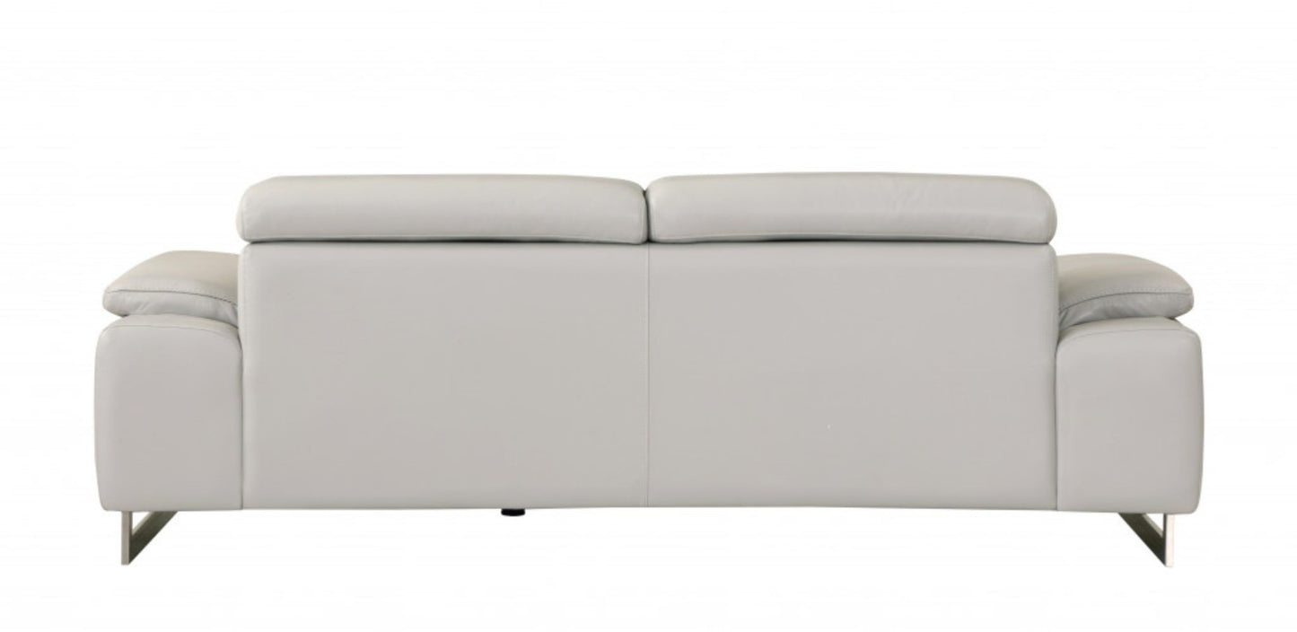 87" Light Gray Italian Leather Sofa With Silver Legs-4