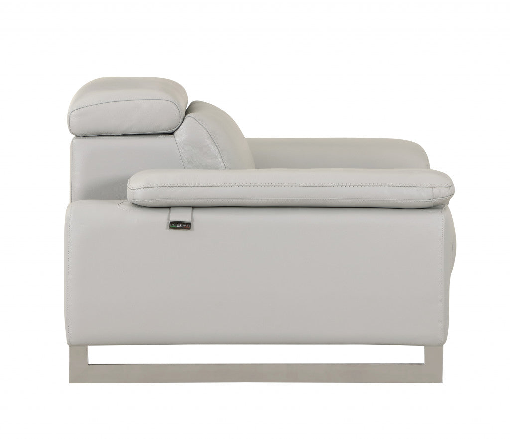 87" Light Gray Italian Leather Sofa With Silver Legs-0