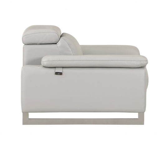 87" Light Gray Italian Leather Sofa With Silver Legs-0