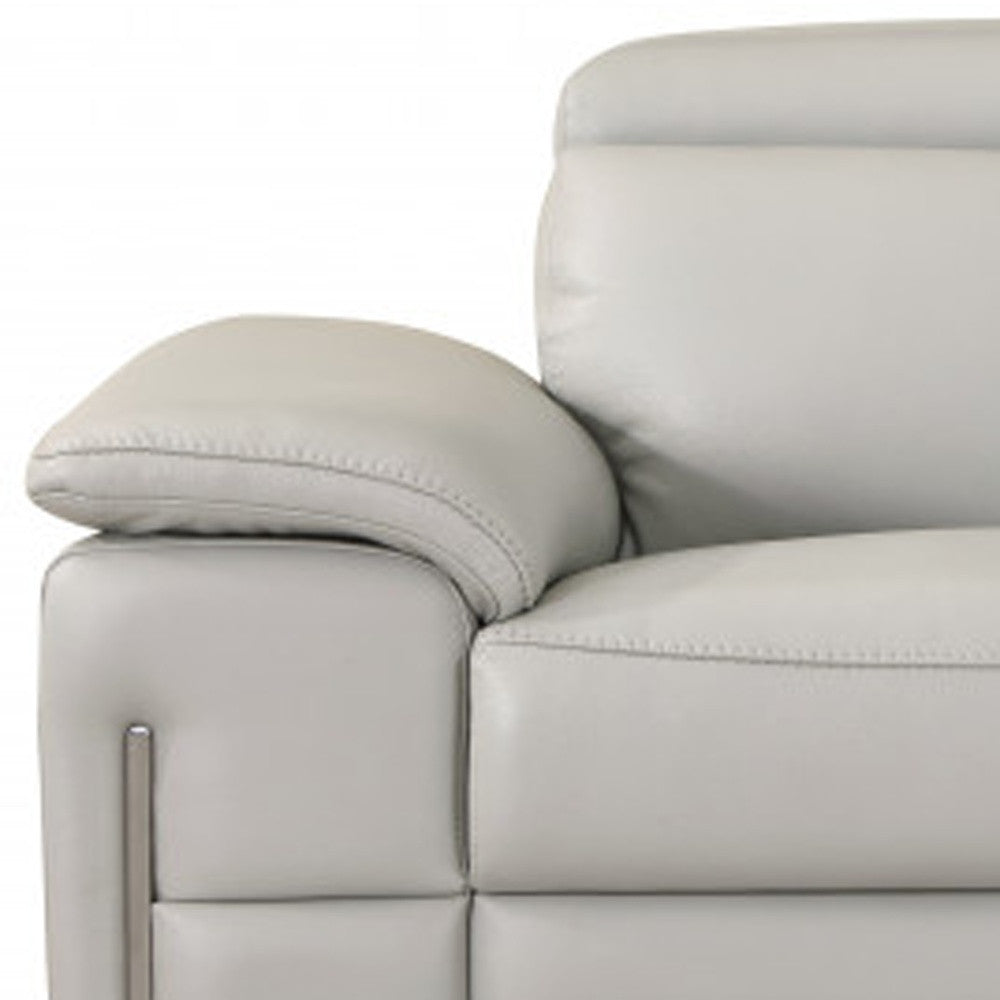 87" Light Gray Italian Leather Sofa With Silver Legs-5